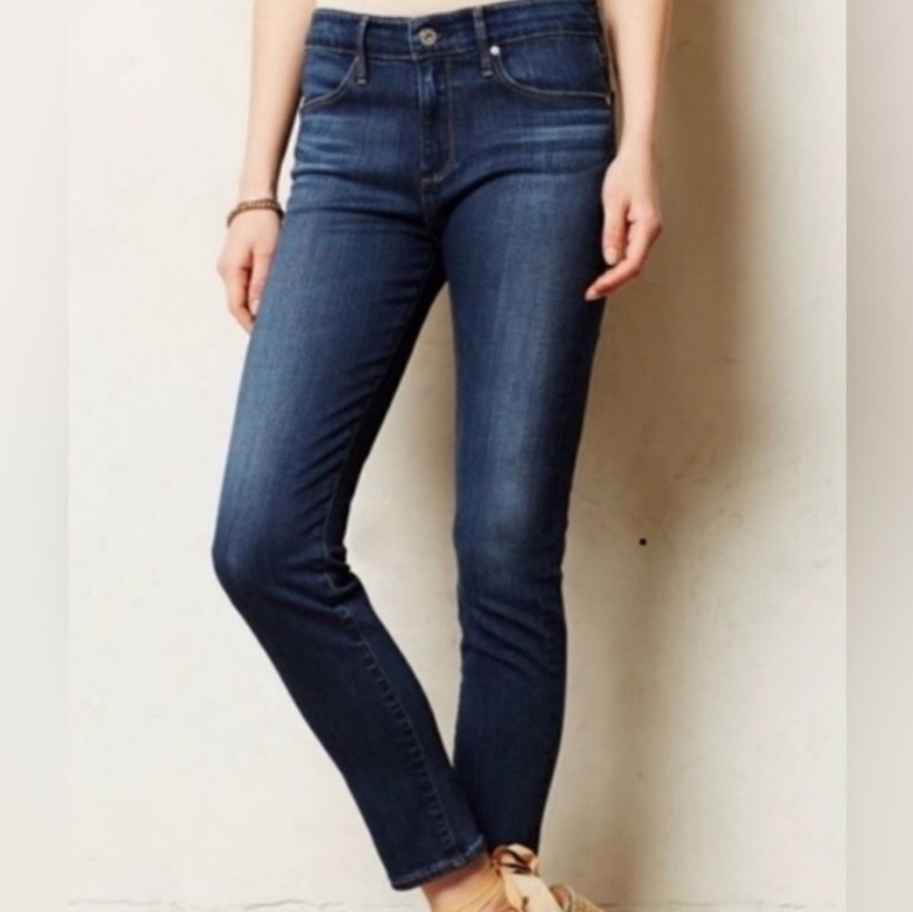 AG 32 Stevie Slim Straight Leg Dark Blue Wash Mid Rise Jeans Adriano Goldschmied
